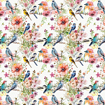 Упаковочная бумага " Миленд " 70*100см 10 листов, Птички в саду, в рулоне, пантон золото, 90г/м2