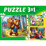 Пазлы " Рыжий кот " 3в1 Добрые сказки №2 (50,70,100) элементов 25,6*18,4см, картонная упаковка