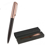 Ручка подарочная шариковая автоматическая " Bruno Visconti " Napoli синяя 1,0мм, толщина письма 0,7мм, поворотный механизм, металлический корпус, покрытие glossy pro, цвет корпуса коричневый/розовое золото, металлический клип, черный картонный футляр