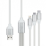 Кабель сетевой USB - Lightning, Type-C, micro USB " Smartbuy " белый, 1,2 м, 3,0, силикон