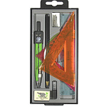 Набор чертежный " Глобус " из 9-ти предметов, синий, в наборе: циркуль, пенал с запасным грифелем, карандаш черно-графитный, точилка, ластик, треугольник 30°, треугольник 45°, транспортир, линейка 15см, пластиковый пенал, европодвес