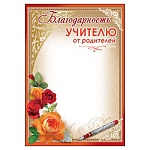 Благодарность учителю от родителей А4 409 " Праздник " мелованный картон 190г/м2, без отделки, название