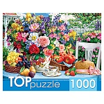 Пазлы " TOPpuzzle " 1000элементов Летний натюрморт и шляпа, 68,5*48,5см, картонная упаковка 26*20*5,5см