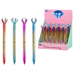 Ручка шариковая автоматическая " Basir " Diamond, синяя, 0,5мм, поворотный механизм, металлическая, наконечник-крупный кристалл, ассорти