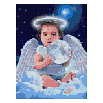 Картина алмазная " Lori " 30*40см Ангел, полное заполнение, основа с цветной схемой, комплект квадратных страз, стилус, лоток для страз, сухой клей, холст без подрамника с клеевой основой