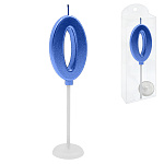 Свеча для торта цифра " KWELT " 0, синяя, 2*4*0,5см, на палочке с подставкой, пластиковая упаковка 9,5*3*1см, европодвес