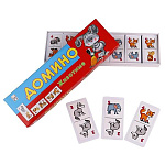 Игра настольная 3+ " Рыжий кот " Домино Животные, состав: 28 пластиковых фишек домино с картинками, картонная упаковка 18,5*5,5*1,5см