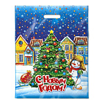 Пакет Новогодний ПЭ " Интерпак " с вырубной ручкой ПВД, 40*50см 80мкм Снежный патруль