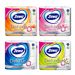 Бумага туалетная 3-слойная " Zewa " Deluxe Ассорти 4 рулона со втулкой, 17м, 100% целлюлоза, 134*95мм, с перфорацией, h=95мм, d=45мм