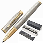 Ручка-роллер подарочная " Parker " IM Premium T323 Grey GT черная 0,5мм, корпус- анодированный алюминий с фирменной гравировкой, цвет корпуса- серебристый матовый, клип- латунь с позолотой, подарочный футляр