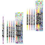 Набор текстовыделителей двусторонних, пулевидный/скошенный наконечник, 4цв, 1-3мм, Лабубу " Mazari " ПВХ упаковка, европодвес