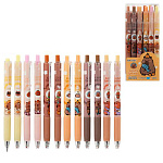 Ручка гелевая автоматическая " Basir " Капибара синяя 0,5мм, игольчатый пишущий узел, резиновый держатель, цветной корпус (ассорти), прозрачный клип, пластиковая упаковка