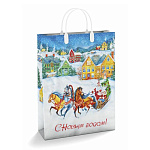 Пакет Новогодний ПЭ " Интерпак " с пластиковой ручкой МП, 30*40см 150мкм Пора чудес