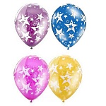 Шар латексный шелкография 14"/36см Звезды большие, ассорти из 10-12 цветов
