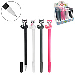 Ручка гелевая " KWELT " Kitty синяя 0,5мм, толщина письма 0,25мм, игольчатый пишущий узел, непрозрачный пластиковый корпус, цвет корпуса- ассорти, наконечник- котик, дисплей