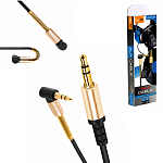 Кабель Aux Jack 3,5mm - Jack 3,5mm " FaisOn " Hupa02 черный, круглый, боковой, 2м, силикон