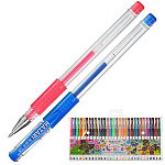 Набор гелевых ручек " Mazari " Lipari 30цв 0,5мм и 0,8мм резиновый держатель, металлический наконечник, прозрачный корпус, ПВХ, европодвес