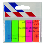 Закладки самоклеящиеся " Attomex " 12*45мм 5цв*20л, неон, пластик, пластиковый пакет, европодвес