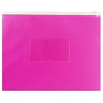 Папка на молнии " Бюрократ " МАЛЫЙ ФОРМАТ А5 ZIP Double Neon розовая, пластик 0,15мм, прозрачная, карман под визитку