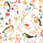 Упаковочная бумага " Миленд " 70*100см 10 листов, Птички на ветке, в рулоне, 90г/м2