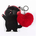 Брелок меховой " Феникс " Котенок в наушниках, 9*15см, карабин, подвес- сердце, металлическое кольцо, искусственный мех, пакет, европодвес