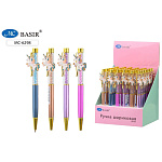 Ручка шариковая автоматическая " Basir " Единорог синяя, 0,5мм, поворотный механизм, подвеска, комбинированный корпус: цветной (ассорти), прозрачная часть корпуса с наполнителем-цветные стразы, дисплей