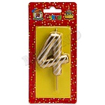 Свеча для торта цифра " Миленд " 4, золотая в полоску, 14*6,5*1см, картонный блистер, европодвес