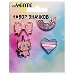 Набор значков " deVente " Kitty (котенок 2*3см, радуга 2,5*1,7см, сердце 2,1*1,9см, бантик 2,4*1,7см), эмалированные, пластиковый пакет с европодвесом