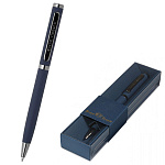 Ручка подарочная шариковая автоматическая " Bruno Visconti " Firenze синяя 1,0мм, толщина письма 0,7мм, поворотный механизм, корпус- нержавеющая сталь, покрытие soft touch, цвет корпуса синий, металлический наконечник, металлический клип, синяя картонная 