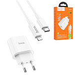 Зарядное устройство сетевое " Hoco " C94A Metro белое, 3,0А, QC3.0, QC2.0, FCP, SCP, AFC, PD3.0, 20W, USB, пластик, кабель Type-C, 1м