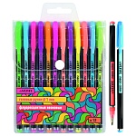 Набор гелевых ручек " deVente " Neon Black флуоресцентный неоновый 12цв, 1мм, черный корпус с цветными полосами, ПВХ, европодвес