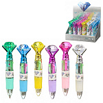 Ручка шариковая автоматическая Мини " Basir " Кристалл 4цв, 0,5мм, резиновый держатель, цветной прозрачный корпус, наконечник-крупный кристалл, ассорти