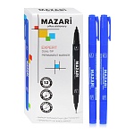 Маркер " Mazari " Expert синий 0,5-1,5мм двухсторонний, пулевидный/линер, перманентный