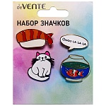 Набор значков " deVente " I love fish! (кот 2,2*2,8см, аквариум 2,6*2,4см, Oooo La La 2,6*1,4см, суши 3,4*1,7см), эмалированные, пластиковый пакет с европодвесом