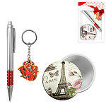 Набор подарочный " KWELT " 3в1 ручка шариковая автоматическая, синяя, брелок, зеркало, пластиковая упаковка, европодвес