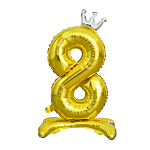 Шар фольгированный 32"/81см Цифра-8 золото на подставке Корона