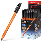 Ручка шариковая " Erich Krause " U-108 Orange Stick Ultra Glide Technology черная 1,0мм, толщина письма 0,3мм, трехгранная, игольчатый пишущий узел, рифленый держатель, одноразовая, оранжевый корпус, картонная упаковка