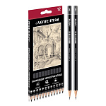 Набор карандашей ч/гр " deVente " Art 12шт, 5Т, 4Т, 3Т, 2Т, Т, ТМ-2, М, 2М, 3М, 4М, 5М, шестигранный, деревянный, цвет корпуса - черный, заточенные