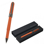 Ручка подарочная шариковая " Bruno Visconti " Monaco синяя 0,5мм, толщина письма 0,4мм, корпус пластик, металл, покрытие soft touch, цвет корпуса оранжевый, металлический наконечник, колпачок с металлическим клипом, черный картонный футляр