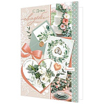 Открытка " Мир открыток " 1-01 Свадьба- С Днем свадьбы! Торт, кольца, цветы, 187*285мм, без отделки, текст