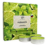 Свеча чайная ароматизированная " РСМ " 9шт Лайм и мята, 39*12,5мм время горения 3-4часа, картонная упаковка