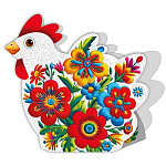 Упаковка для подарка " Мир поздравлений " 910 Пасха- Коробочка, петушок белый в цветах, 120х115мм, УФ-лак глянцевый, картон