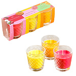 Набор ароматизированных свечей в стакане " РСМ " Земляника, манго, цитрус, 55*40мм, время горения 10часов, 3шт, в картонной упаковке