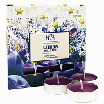 Свеча чайная Новогодняя ароматизированная " РСМ " 9шт Слива в сахаре, 39*12,5мм время горения 3-4часа, картонная упаковка