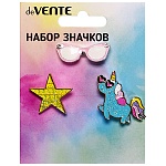Набор значков " deVente " I am a star! (единорог 2,8*3см, звездочка 2,5*2,5см, очки 3,1*1см), эмалированные, пластиковый пакет с европодвесом