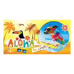 Конверт для денег " Мир открыток " 2-17 Юмор- Aloha, пес на серфе, какаду, 165*85мм, фольга, пластизоль