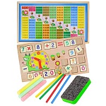 Доска для счета " Рыжий кот " 32,5*19*4см с мелками, в наборе: мелки, губка, счетные палочки, деревянные элементы