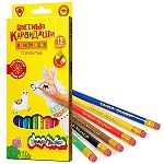 Карандаши " Каляка-Маляка " 12цв трехгранные пластик, стираемые с ластиком, картонная упаковка, европодвес