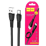 Кабель сетевой USB Type - C " Hoco " X40 Noah черный, плоский, 1м, 3A, силикон