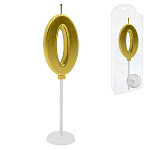 Свеча для торта цифра " KWELT " 0, золото, 2*4*0,5см, на палочке с подставкой, пластиковая упаковка 9,5*3*1см, европодвес